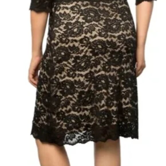 New Kiyonna Scalloped Boudoir Lace Sheath Dress‎ in Black/Nude Plus Size 1X - Picture 5 of 6
